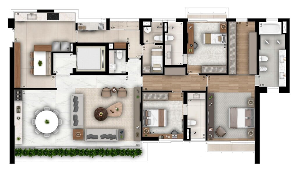 Planta - 229m² - 3 quartos