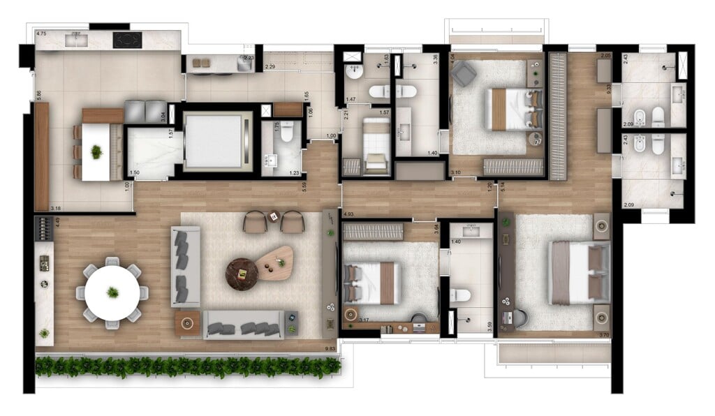 Planta - 229m² - 3 quartos