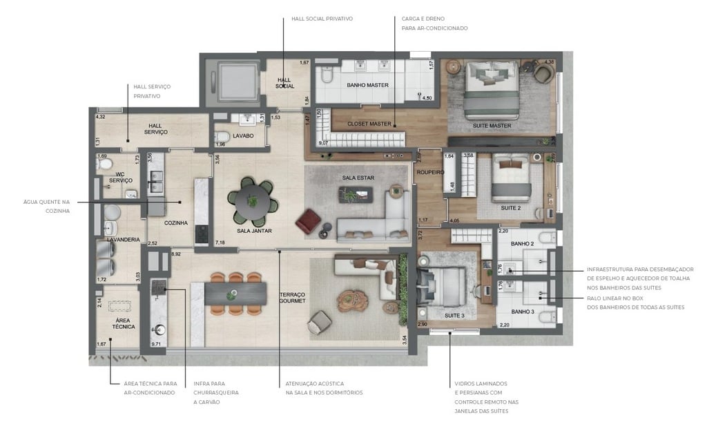 Planta - 182.39m² - 3 quartos