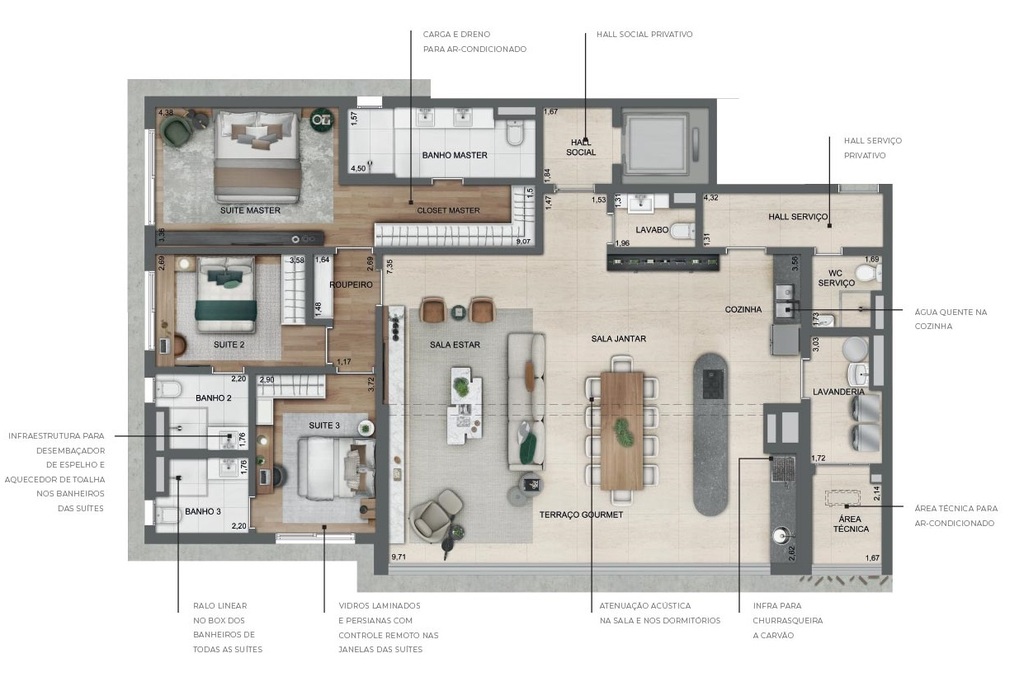 Planta - 182.39m² - 3 quartos