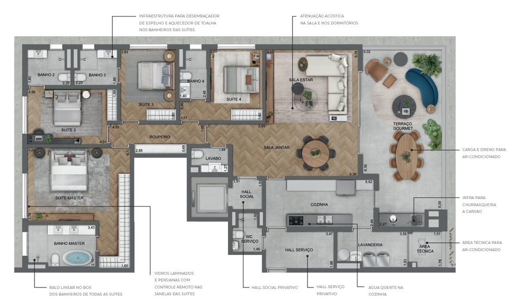 Planta - 220m² - 4 quartos