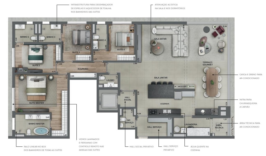 Planta - 220m² - 4 quartos