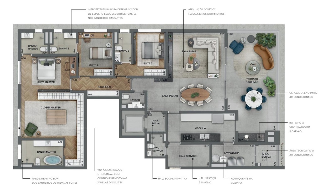 Planta - 218.45m² - 3 quartos