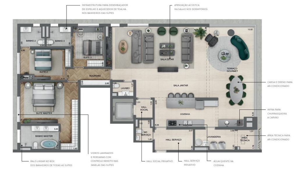 Planta - 218.45m² - 3 quartos